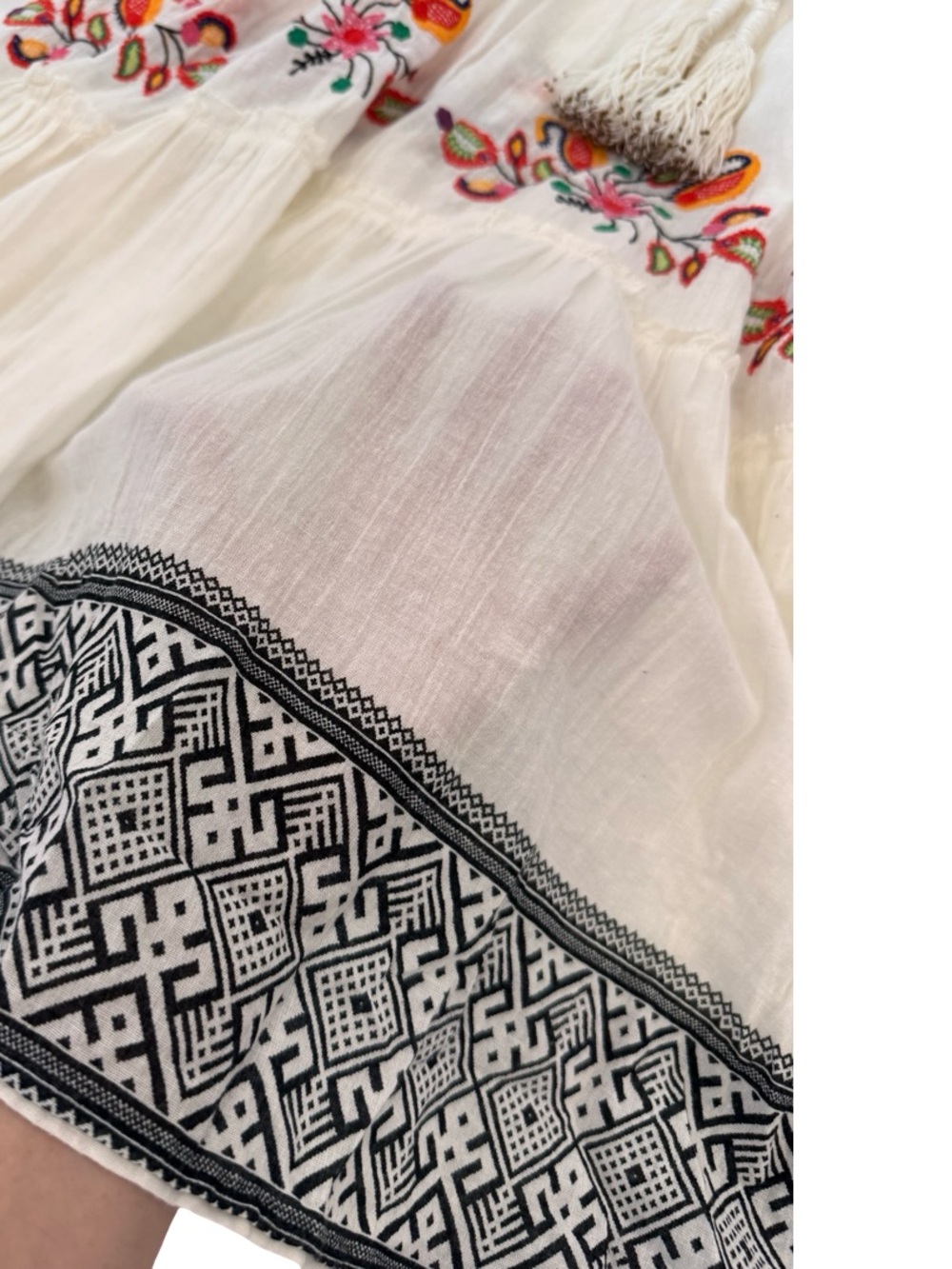 Sundance Cream Embroidered V-Neck Tassel Beach Dress Coverup - Picture 12 of 14